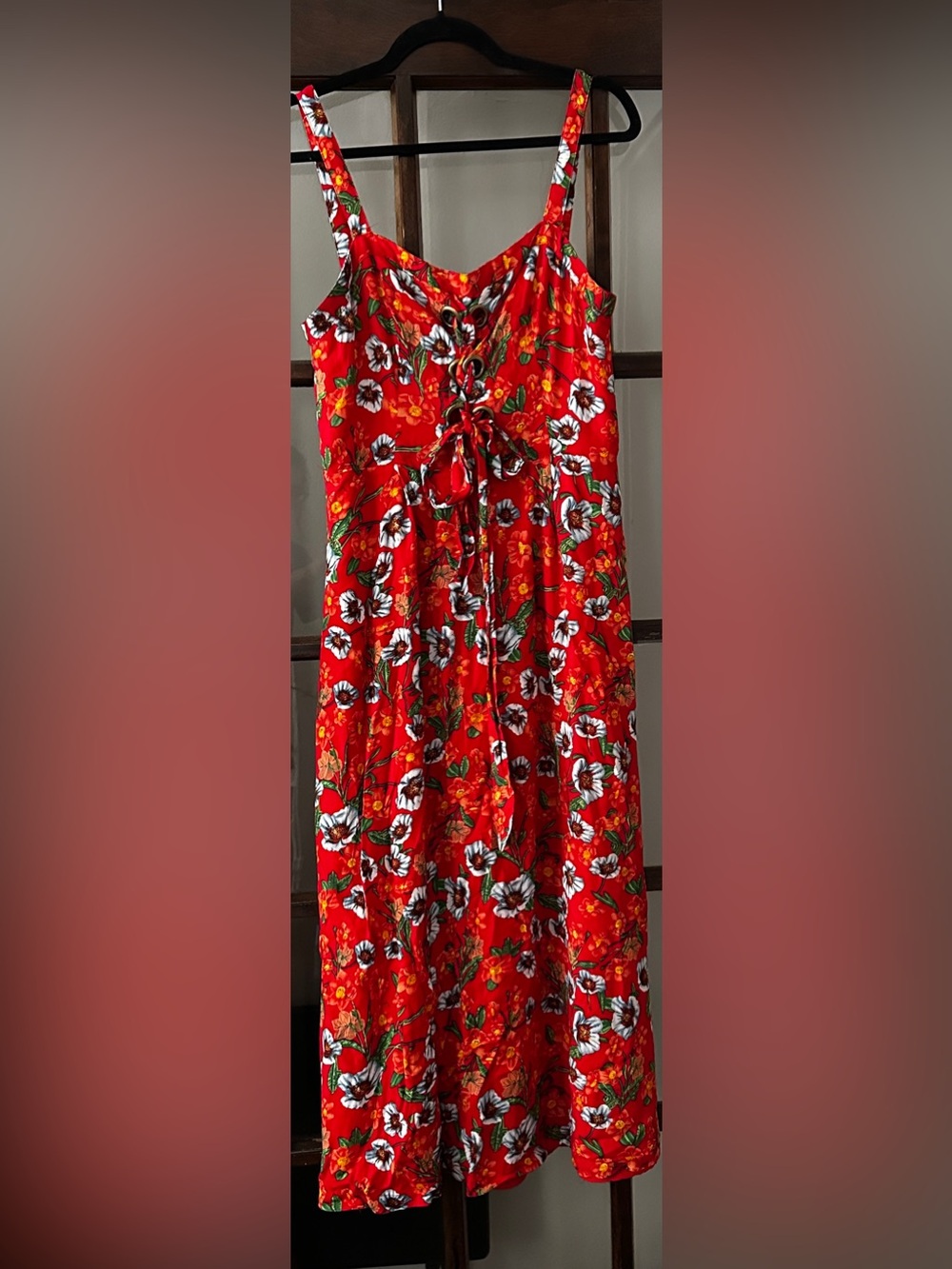 Sugar Lips Red Floral Tie-Front Sundress - Women